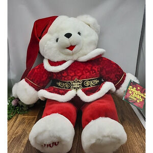 2000 Walmart Christmas Snowflake TEDDY BEAR White Boy 22" Red Santa Suit